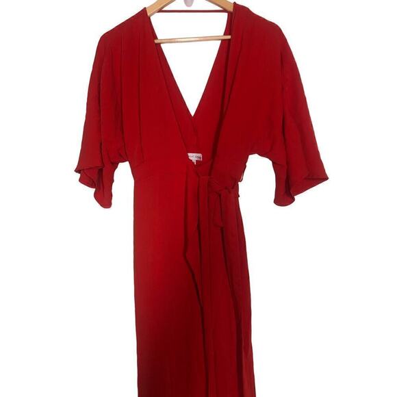 Great Jones Dress Short Sleeve Surplice V-Neck Tie Waist Wrap Maxi Red Small - Picture 7 of 12